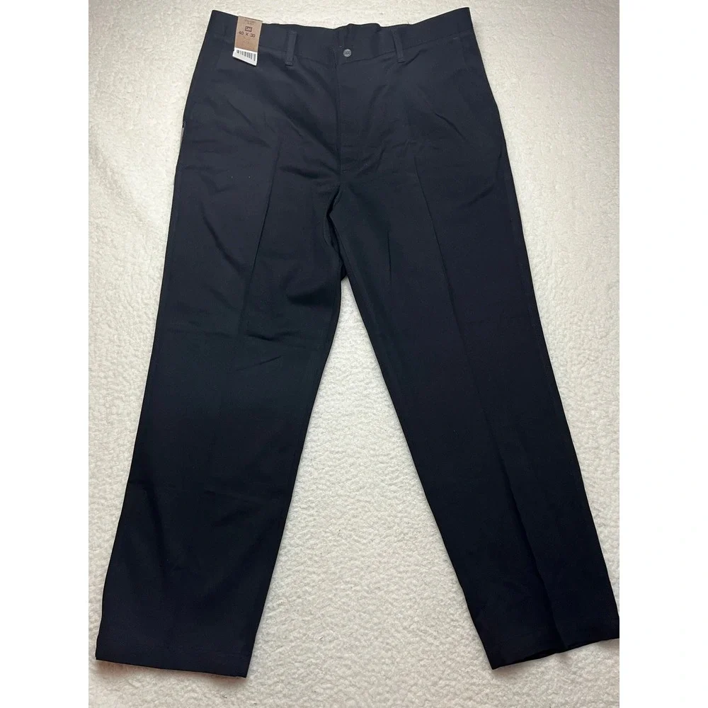 Lee Pants Mens 40x30 Black Plain Front Wrinkle Free Relaxed Tapered 414-2001 NWT
